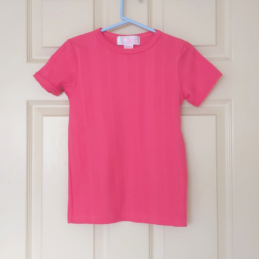 NWOT. 100% Cotton Short Sleeve Coral Color Tee with knit stripes.